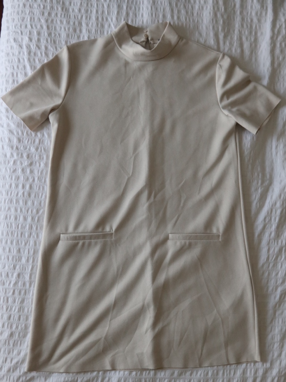 Zara Cream Textured Short Sleeve Shift Dress